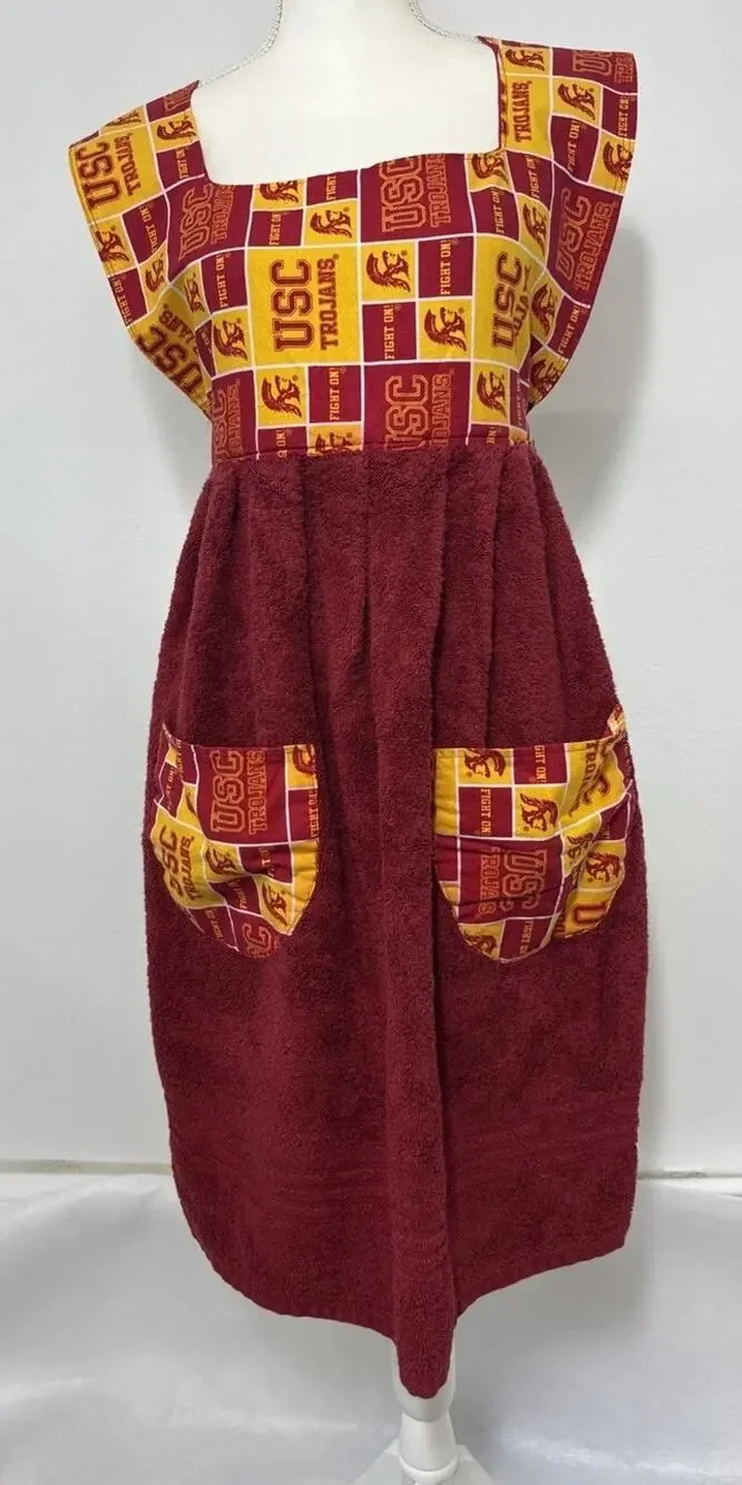 Upcycled USC Trojans Towel Apron Handmade University of Southern California BBQ